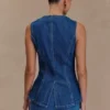 Abel Denim Button Up Top – Dark Blue
