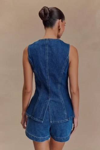Abel Denim Button Up Top – Dark Blue