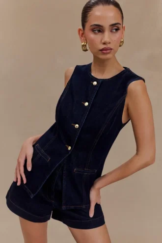 Abel Denim Button Up Top – Indigo Blue