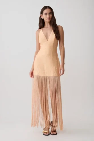 Abigail V Neck Fringe Maxi Dress – Orange