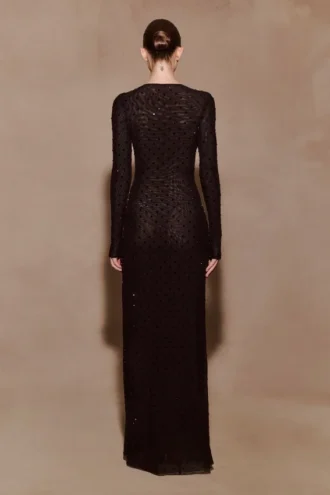 Acadia Diamante Long Sleeve Maxi Dress – Black