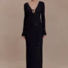 Acadia Diamante Long Sleeve Maxi Dress – Black Acadia Diamante Long Sleeve Maxi Dress – Black