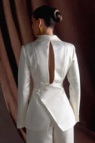 Ada Tailored Satin Blazer – Ivory