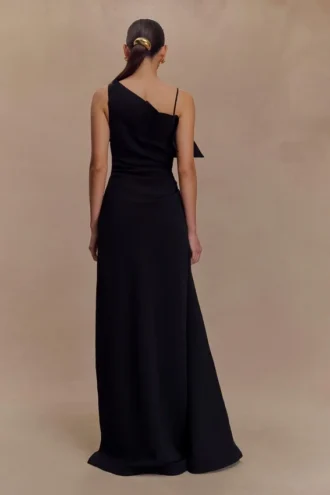 Adalyn One Shoulder Crepe Maxi Dress – Black