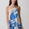 Adelaide Draped Satin Halter Top – Blue Geo Tile Print Adelaide Draped Satin Halter Top – Blue Geo Tile Print