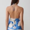 Adelaide Draped Satin Halter Top – Blue Geo Tile Print Adelaide Draped Satin Halter Top – Blue Geo Tile Print