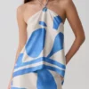 Adelaide Draped Satin Halter Top – Blue Geo Tile Print Adelaide Draped Satin Halter Top – Blue Geo Tile Print