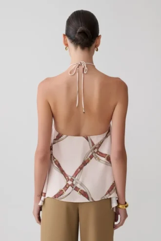 Adelaide Draped Satin Halter Top – Chain Print