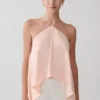 Adelaide Draped Satin Halter Top – Peach Adelaide Draped Satin Halter Top – Peach