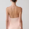 Adelaide Draped Satin Halter Top – Peach Adelaide Draped Satin Halter Top – Peach