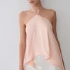 Adelaide Draped Satin Halter Top – Peach Adelaide Draped Satin Halter Top – Peach