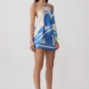 Adelaide Satin Mini Skirt – Blue Geo Tile Print Adelaide Satin Mini Skirt – Blue Geo Tile Print