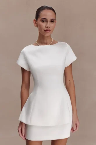 Adeline Short Sleeve Satin Top – White