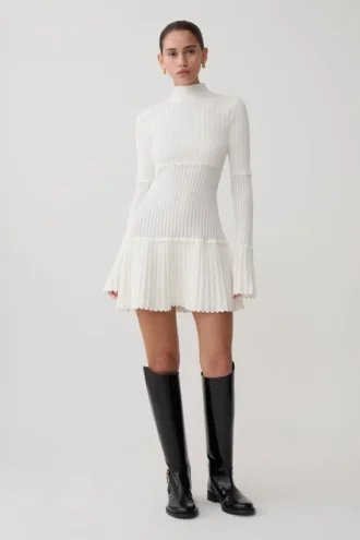 Adena Pointelle Knit Mini Dress – Ivory