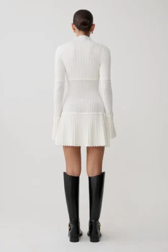Adena Pointelle Knit Mini Dress – Ivory