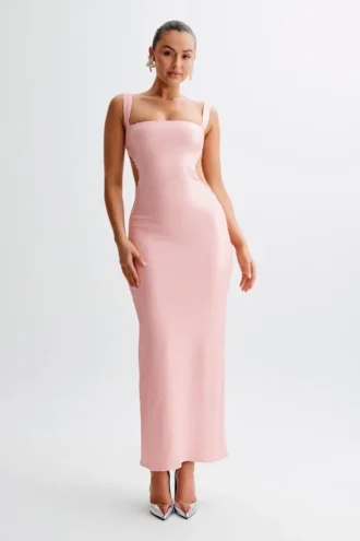 Adoria Sequin Cut Out Maxi Dress – Pale Pink