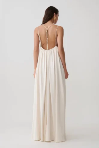 Adriana Satin Gathered Maxi Dress – Buttercream