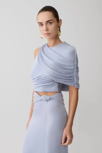 Adrienne One Shoulder Lurex Top – Pastel Blue