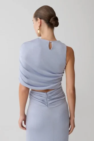 Adrienne One Shoulder Lurex Top – Pastel Blue