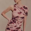 Adrienne One Shoulder Mesh Mini Dress – Nude Blurred Floral Print