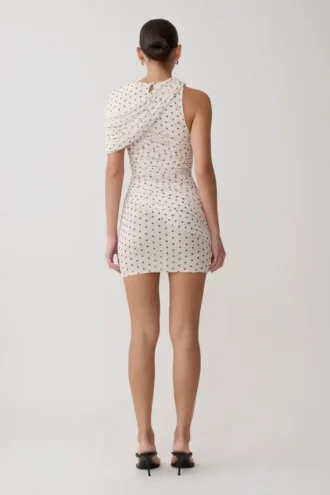 Adrienne One Shoulder Mesh Mini Dress – Polka Dot