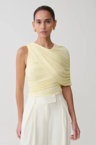 Adrienne One Shoulder Slinky Top – Lemon