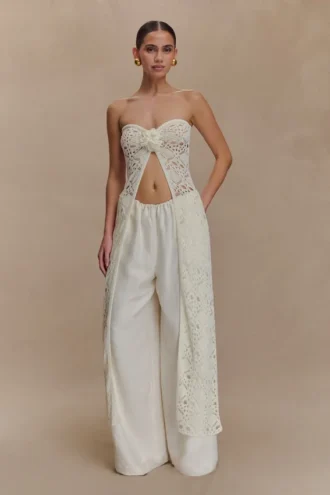 Aeline Strapless Crochet Knit Top – Ivory