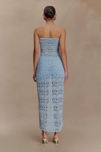 Aeline Strapless Crochet Knit Top – Sky Blue