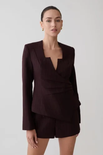 Agatha Square Neck Blazer – Plum Pinstripe