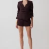 Agatha Suiting Shorts – Plum Pinstripe Agatha Suiting Shorts – Plum Pinstripe