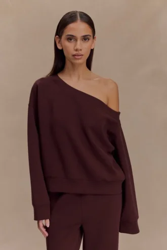 Aiden Slouchy Crew Jumper – Chocolate