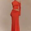 Ainsley Asymmetrical Maxi Skirt With Floral Hardware – Burnt Orange Ainsley Asymmetrical Maxi Skirt With Floral Hardware – Burnt Orange
