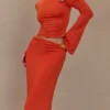 Ainsley Asymmetrical Maxi Skirt With Floral Hardware – Burnt Orange Ainsley Asymmetrical Maxi Skirt With Floral Hardware – Burnt Orange