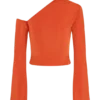 Ainsley Asymmetrical Long Sleeve Top With Floral Hardware – Burnt Orange Ainsley Asymmetrical Long Sleeve Top With Floral Hardware – Burnt Orange