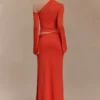 Ainsley Asymmetrical Maxi Skirt With Floral Hardware – Burnt Orange Ainsley Asymmetrical Maxi Skirt With Floral Hardware – Burnt Orange