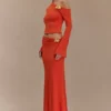 Ainsley Asymmetrical Maxi Skirt With Floral Hardware – Burnt Orange Ainsley Asymmetrical Maxi Skirt With Floral Hardware – Burnt Orange