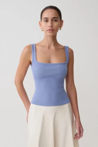 Aisling Ribbed Square Neck Sleeveless Top – Cornflower Blue