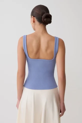 Aisling Ribbed Square Neck Sleeveless Top – Cornflower Blue
