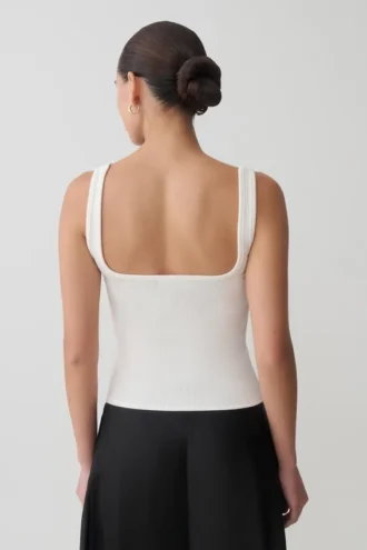 Aisling Ribbed Square Neck Sleeveless Top – Ivory