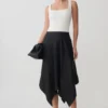 Coralie Asymmetric Satin Midi Skirt – Black Coralie Asymmetric Satin Midi Skirt – Black