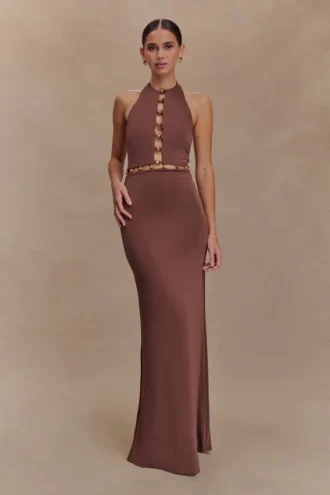 Albion Beaded Slinky Maxi Dress – Chocolate