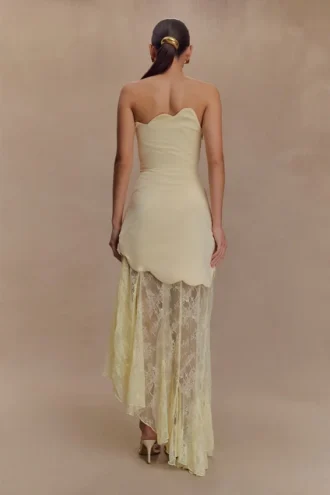 Aleena Satin And Lace Maxi Dress – Lemon