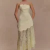 Aleena Satin And Lace Maxi Dress – Lemon Aleena Satin And Lace Maxi Dress – Lemon