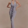 Alessandra Slinky Ruffle Maxi Dress – Grey Alessandra Slinky Ruffle Maxi Dress – Grey