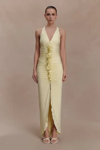 Alessandra Slinky Ruffle Maxi Dress – Lemon