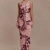 Alessandra Slinky Ruffle Maxi Dress – Pink Blurred Floral Print