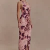 Alessandra Slinky Ruffle Maxi Dress – Pink Blurred Floral Print