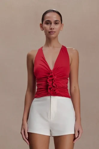 Alessandra Slinky Ruffle Top – Ruby