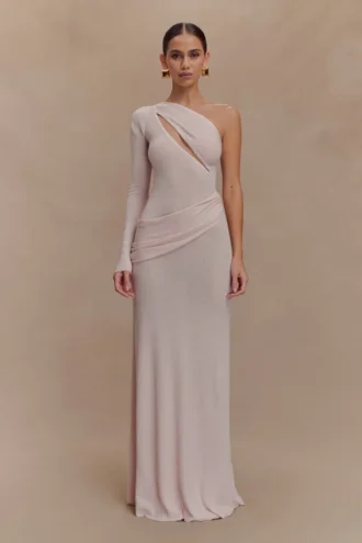 Alexius One Shoulder Knit Maxi Dress – Dusty Pink