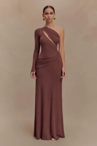 Alexius One Shoulder Knit Maxi Dress – Nutmeg